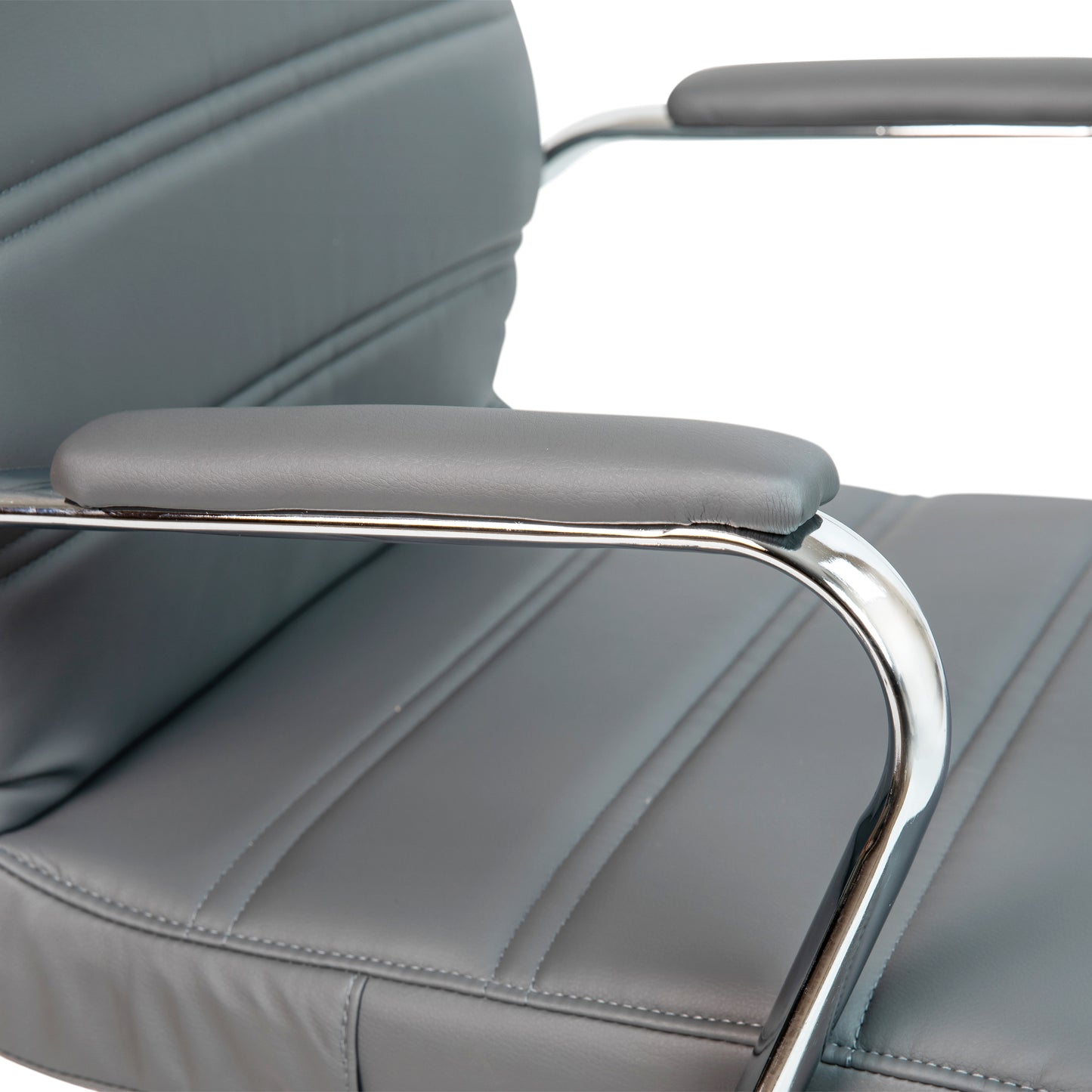 Whitney Mid-Back Gray LeatherSoft Executive Swivel Office Chair with Chrome Frame and Arms Gray LeatherSoft/Chrome Frame