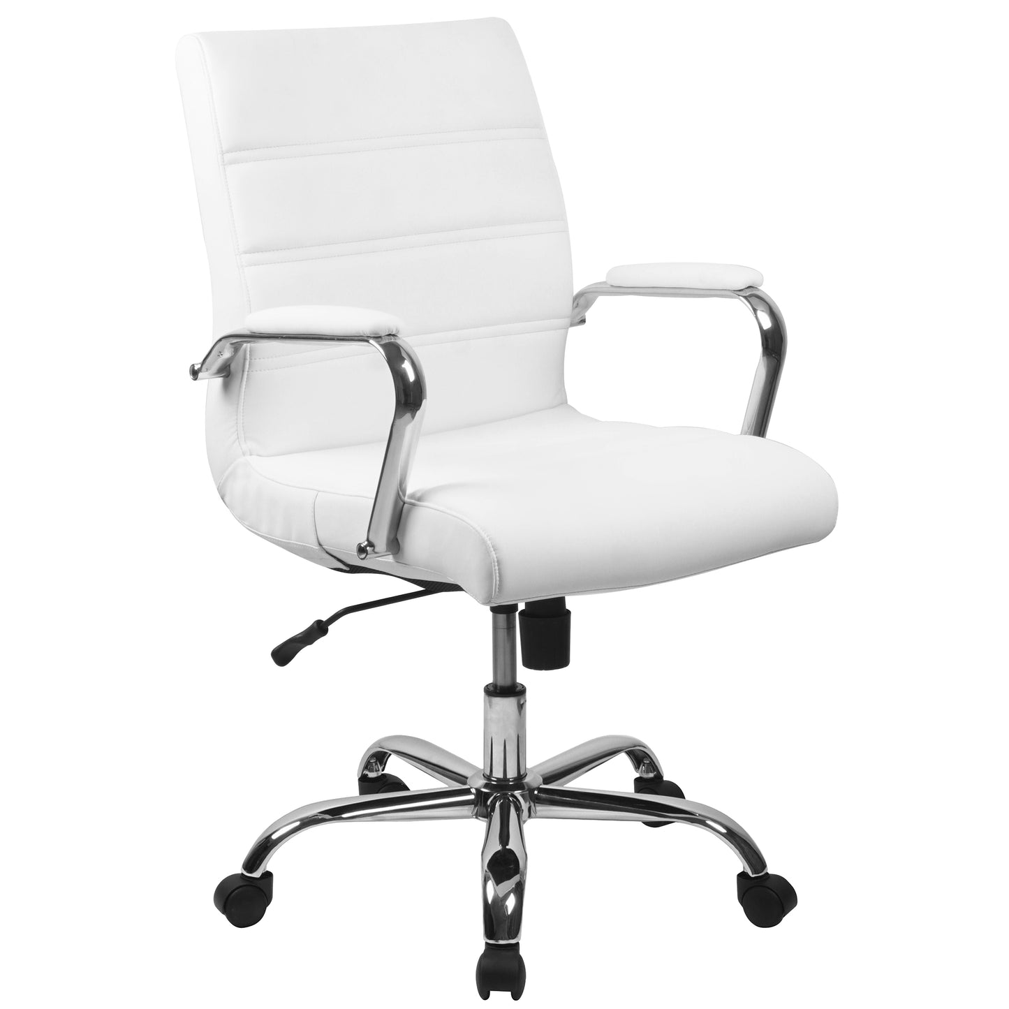 Whitney Mid-Back White LeatherSoft Executive Swivel Office Chair with Chrome Frame and Arms White LeatherSoft/Chrome Frame