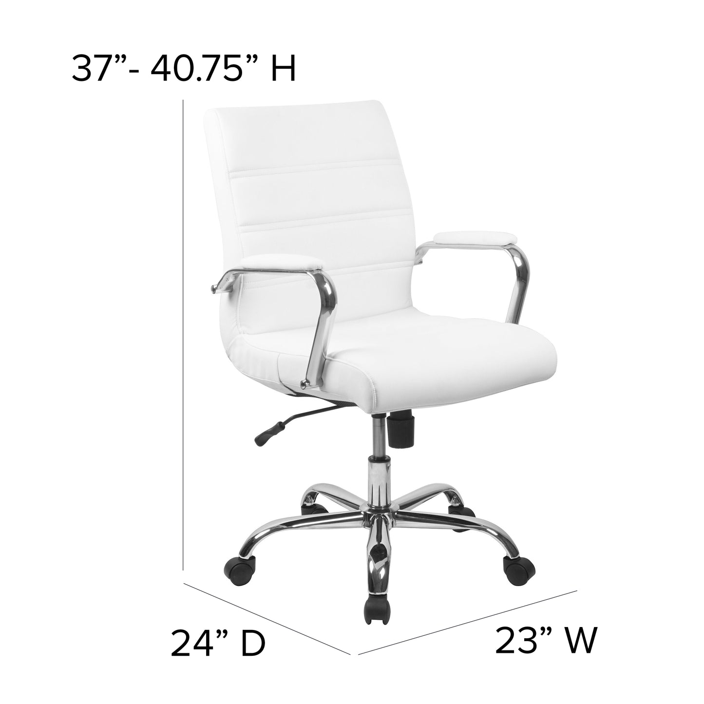 Whitney Mid-Back White LeatherSoft Executive Swivel Office Chair with Chrome Frame and Arms White LeatherSoft/Chrome Frame