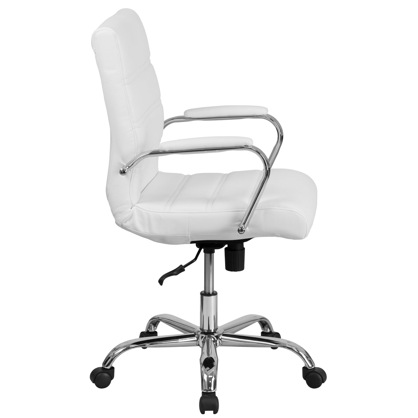 Whitney Mid-Back White LeatherSoft Executive Swivel Office Chair with Chrome Frame and Arms White LeatherSoft/Chrome Frame