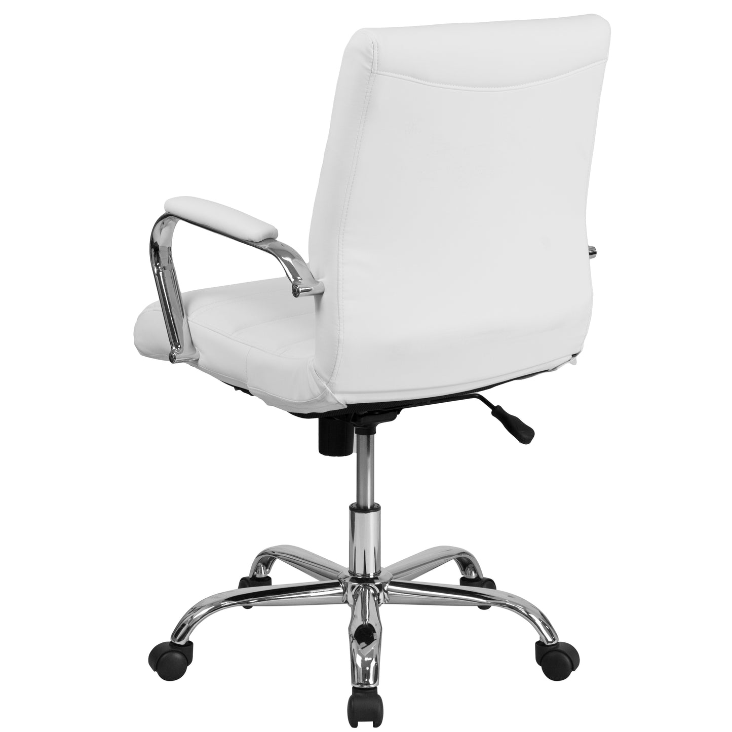 Whitney Mid-Back White LeatherSoft Executive Swivel Office Chair with Chrome Frame and Arms White LeatherSoft/Chrome Frame