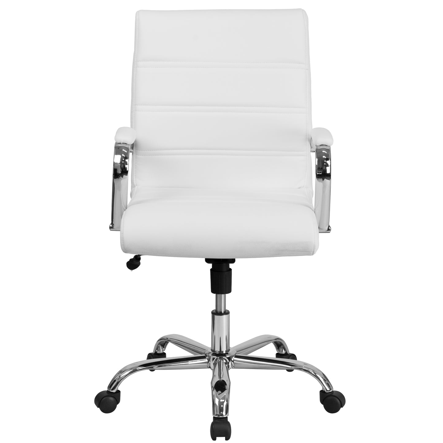 Whitney Mid-Back White LeatherSoft Executive Swivel Office Chair with Chrome Frame and Arms White LeatherSoft/Chrome Frame