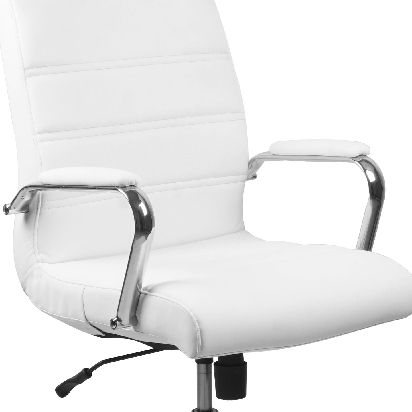 Whitney Mid-Back White LeatherSoft Executive Swivel Office Chair with Chrome Frame and Arms White LeatherSoft/Chrome Frame
