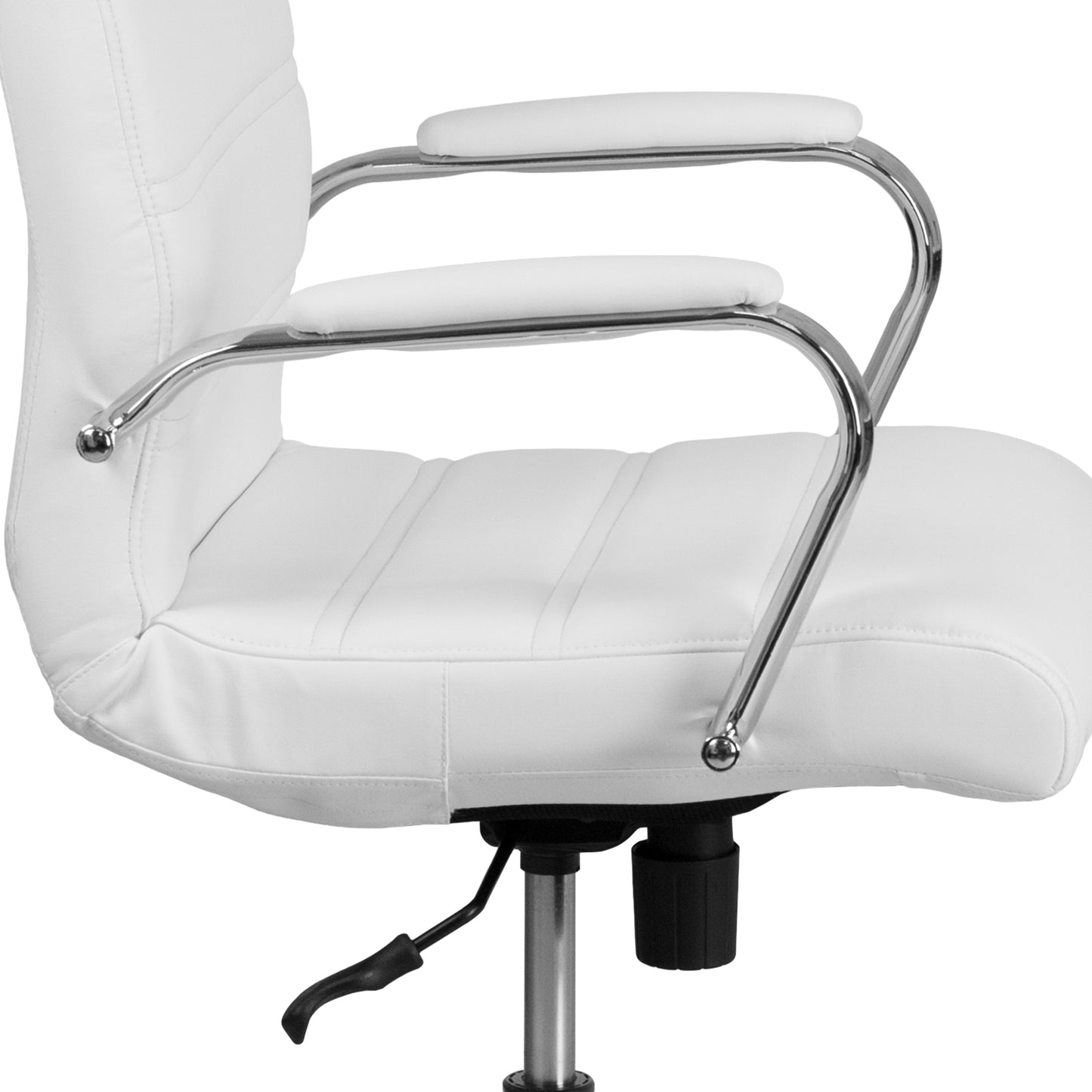 Whitney Mid-Back White LeatherSoft Executive Swivel Office Chair with Chrome Frame and Arms White LeatherSoft/Chrome Frame