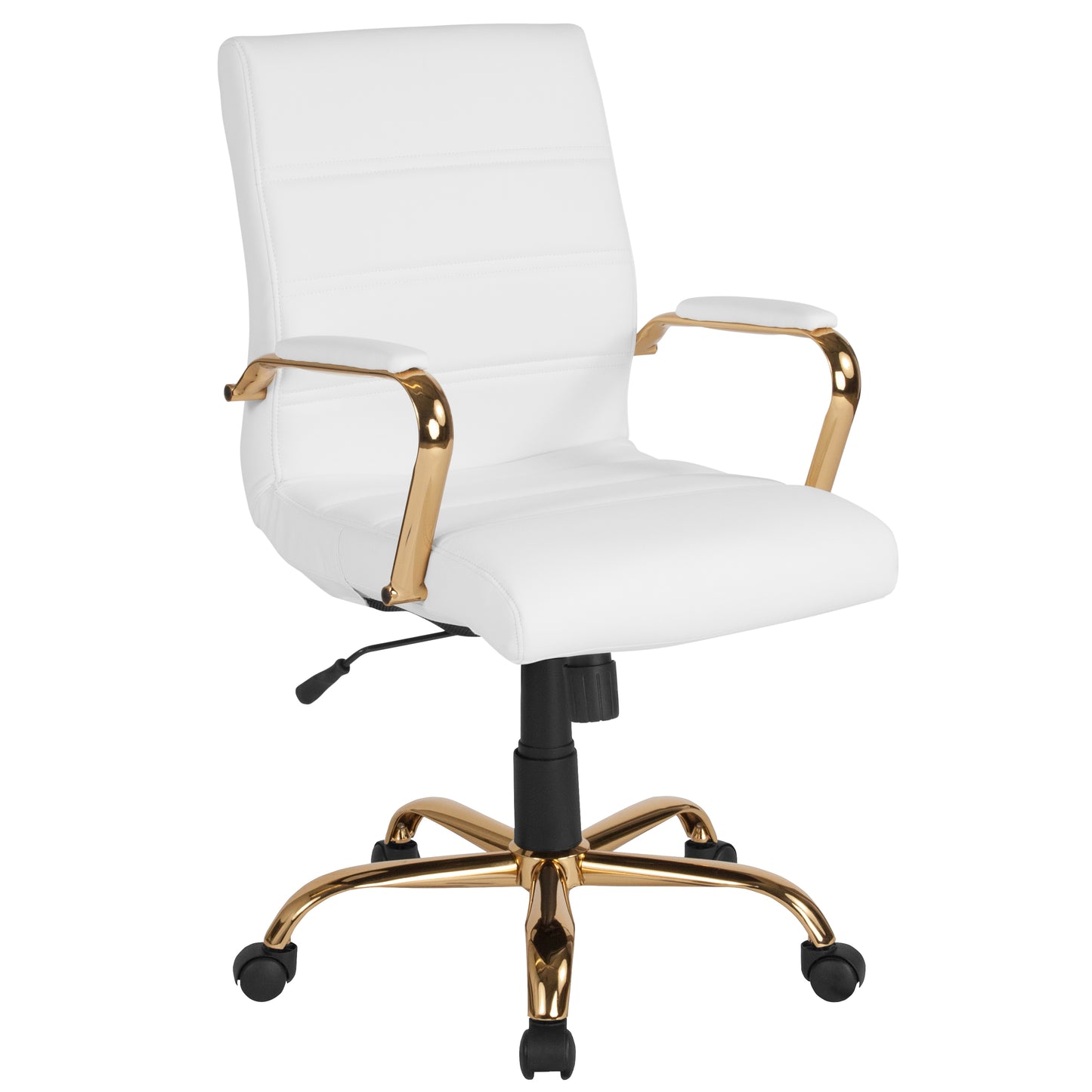Whitney Mid-Back White LeatherSoft Executive Swivel Office Chair with Gold Frame and Arms White LeatherSoft/Gold Frame