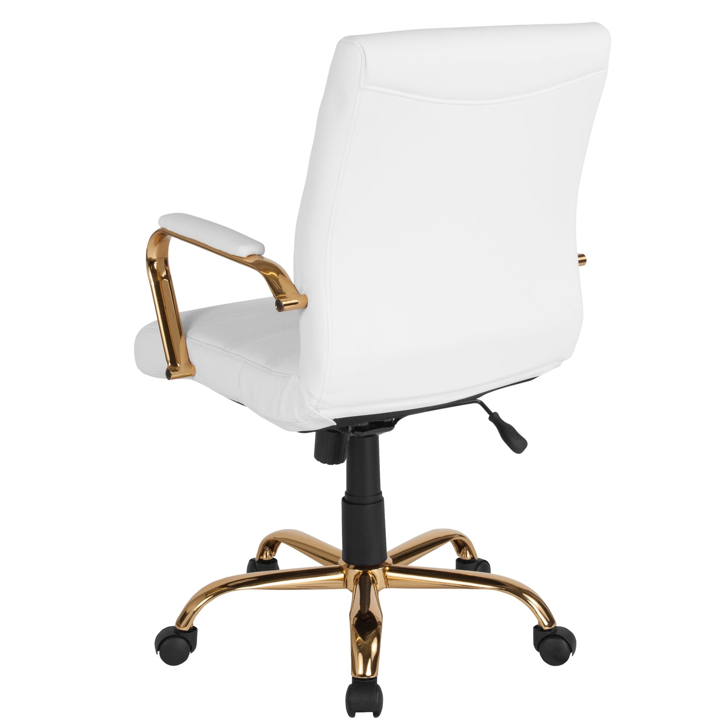 Whitney Mid-Back White LeatherSoft Executive Swivel Office Chair with Gold Frame and Arms White LeatherSoft/Gold Frame