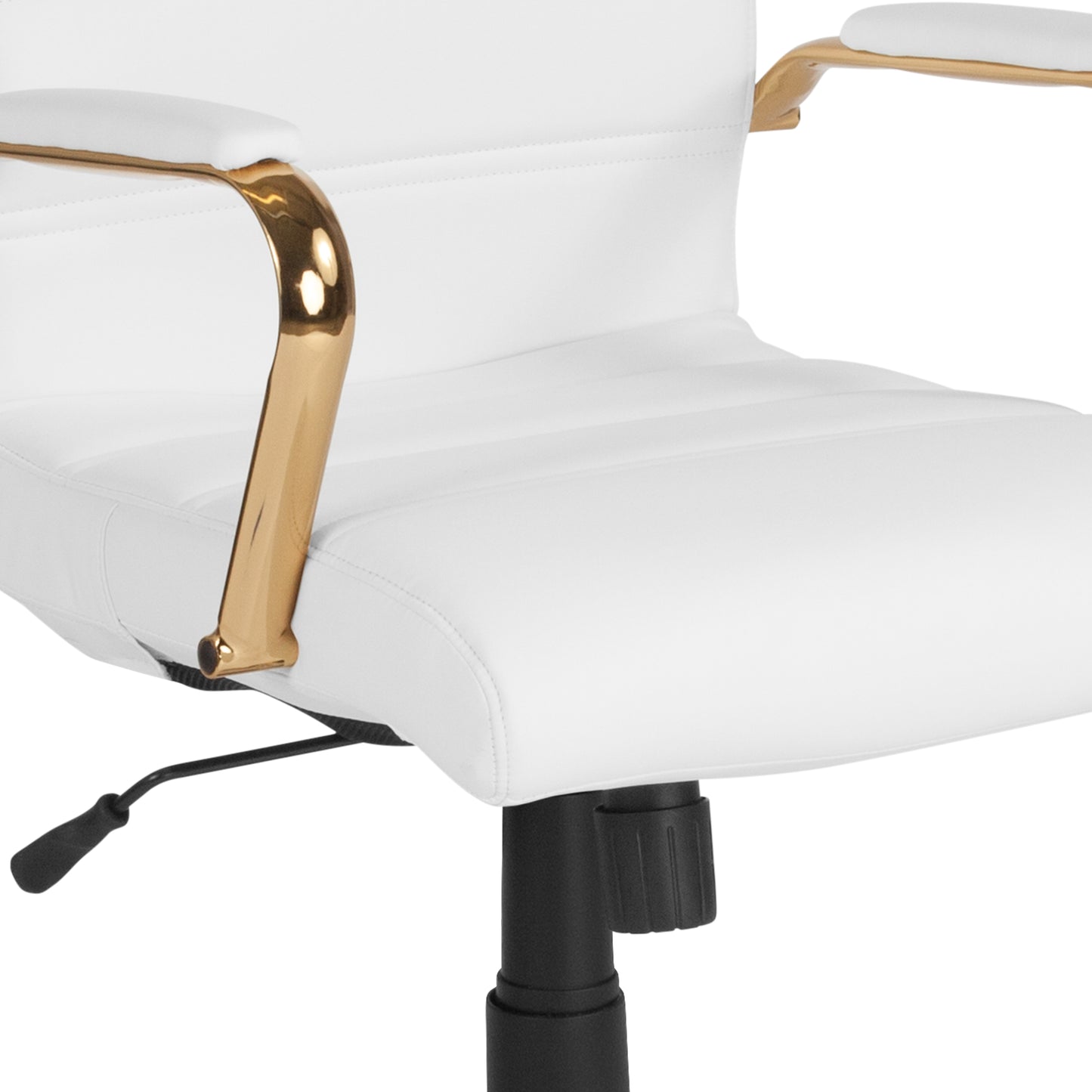 Whitney Mid-Back White LeatherSoft Executive Swivel Office Chair with Gold Frame and Arms White LeatherSoft/Gold Frame