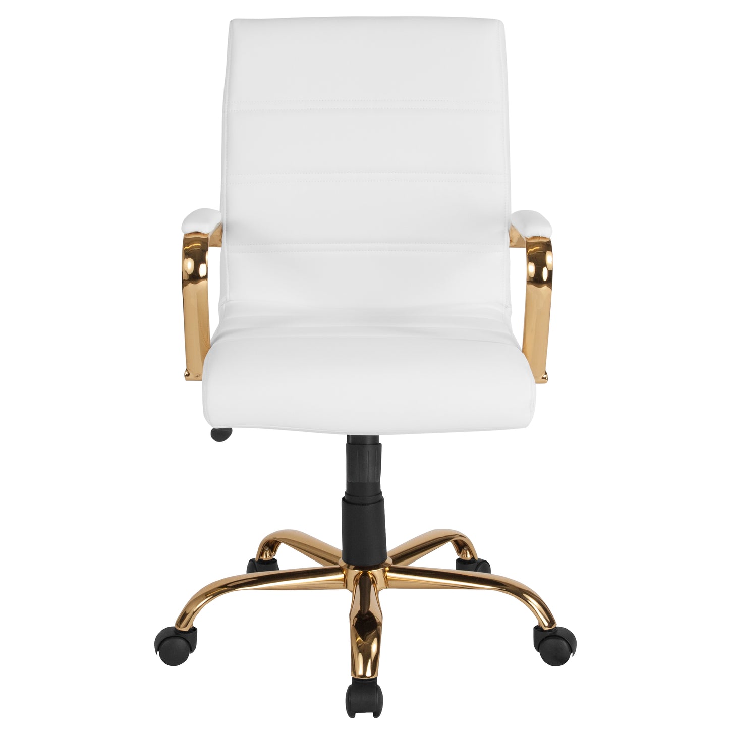 Whitney Mid-Back White LeatherSoft Executive Swivel Office Chair with Gold Frame and Arms White LeatherSoft/Gold Frame