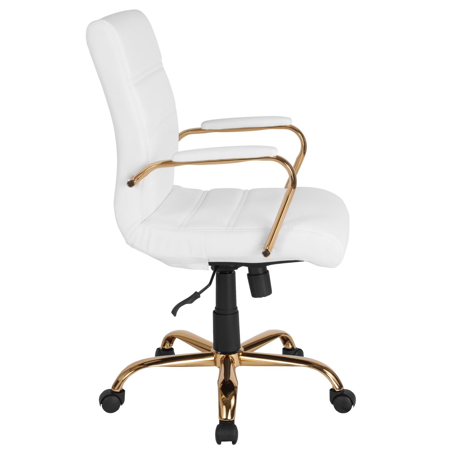 Whitney Mid-Back White LeatherSoft Executive Swivel Office Chair with Gold Frame and Arms White LeatherSoft/Gold Frame