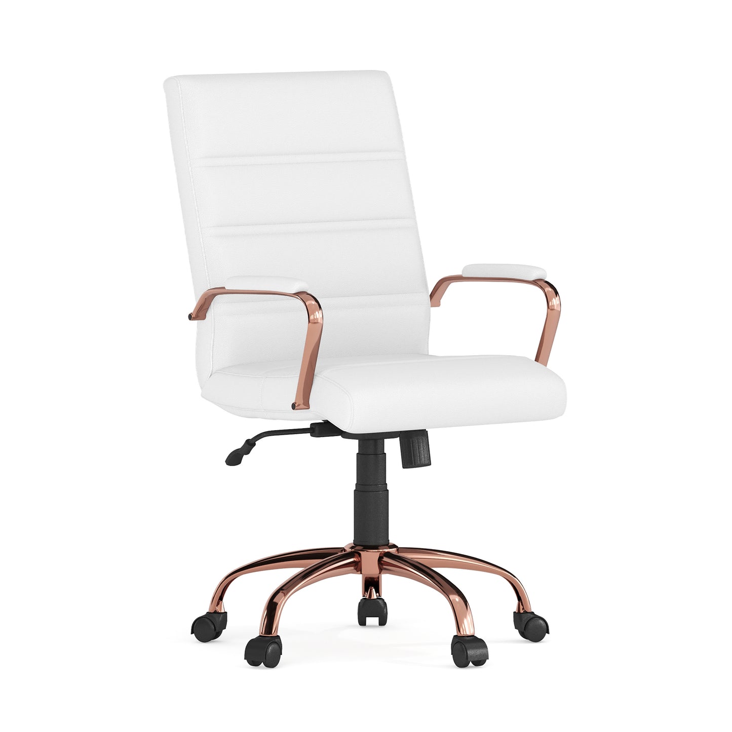 Whitney Mid-Back White LeatherSoft Executive Swivel Office Chair with Rose Gold Frame and Arms White LeatherSoft/Rose Gold Frame GO-2286M-WH-RSGLD-GG