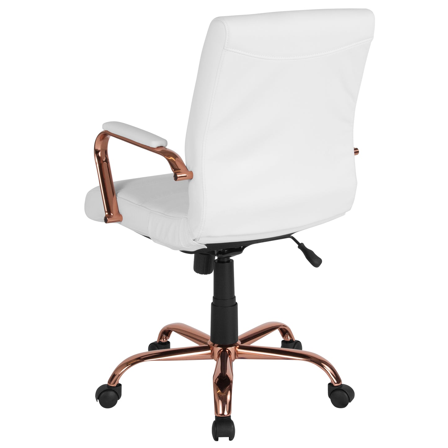 Whitney Mid-Back White LeatherSoft Executive Swivel Office Chair with Rose Gold Frame and Arms White LeatherSoft/Rose Gold Frame GO-2286M-WH-RSGLD-GG