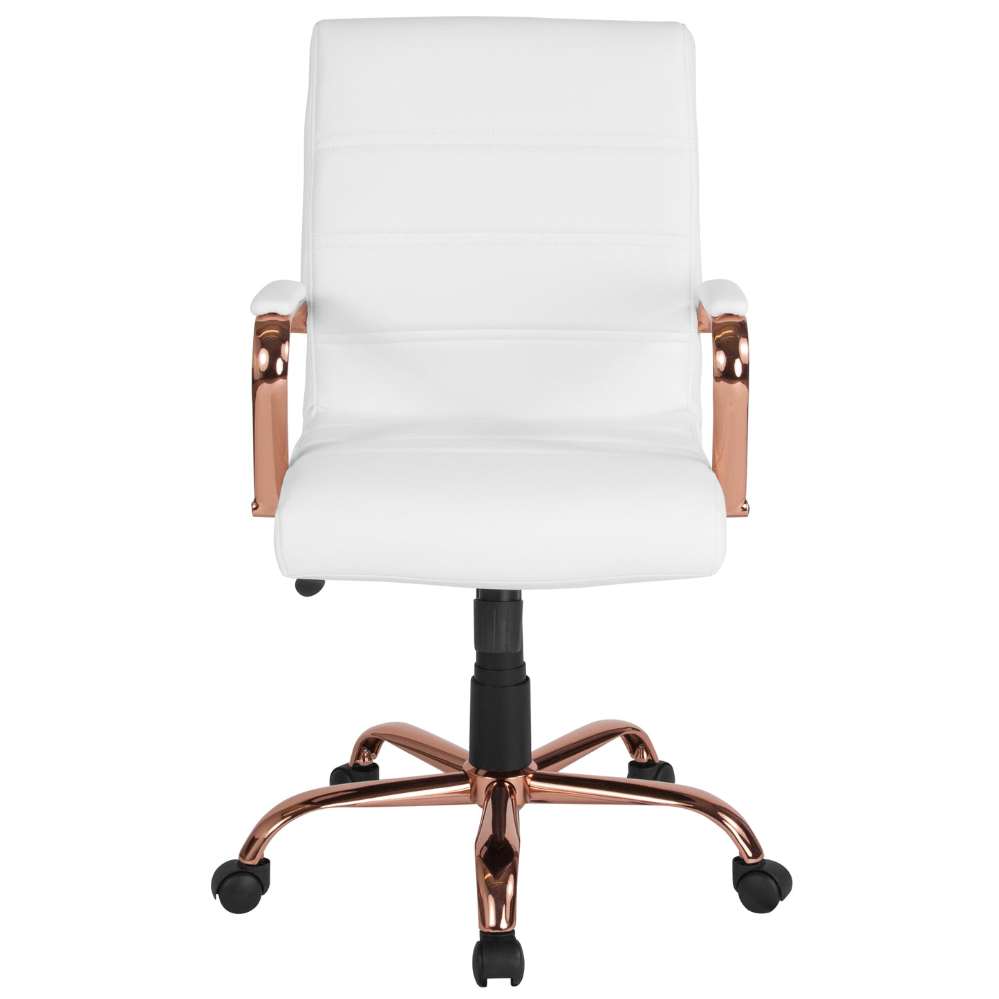 Whitney Mid-Back White LeatherSoft Executive Swivel Office Chair with Rose Gold Frame and Arms White LeatherSoft/Rose Gold Frame GO-2286M-WH-RSGLD-GG