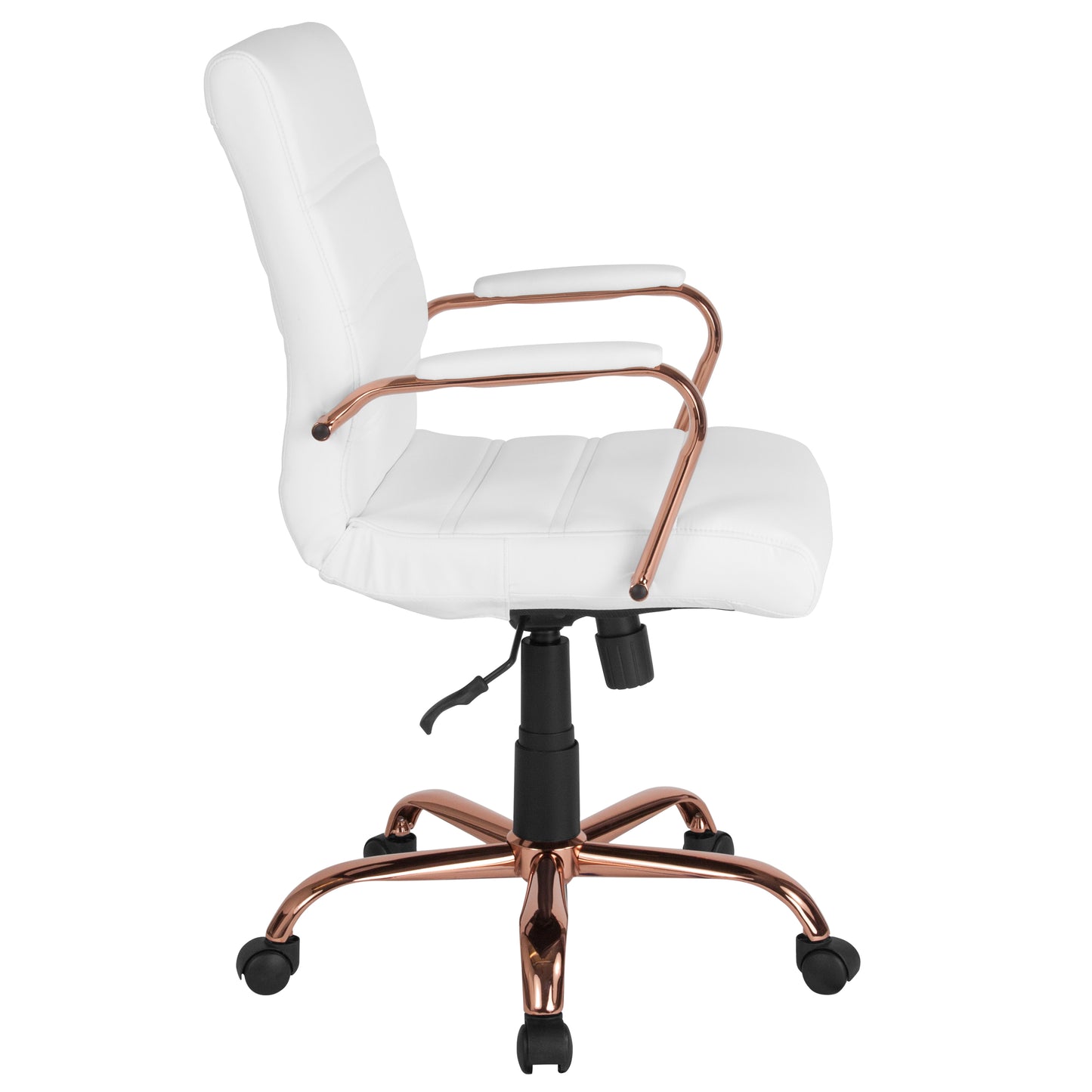 Whitney Mid-Back White LeatherSoft Executive Swivel Office Chair with Rose Gold Frame and Arms White LeatherSoft/Rose Gold Frame GO-2286M-WH-RSGLD-GG