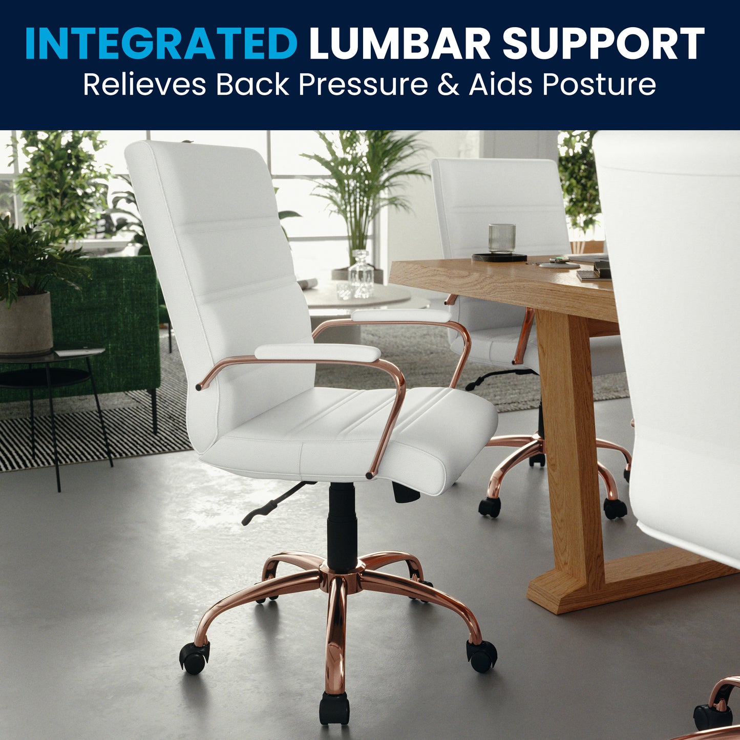 Whitney Mid-Back White LeatherSoft Executive Swivel Office Chair with Rose Gold Frame and Arms White LeatherSoft/Rose Gold Frame GO-2286M-WH-RSGLD-GG