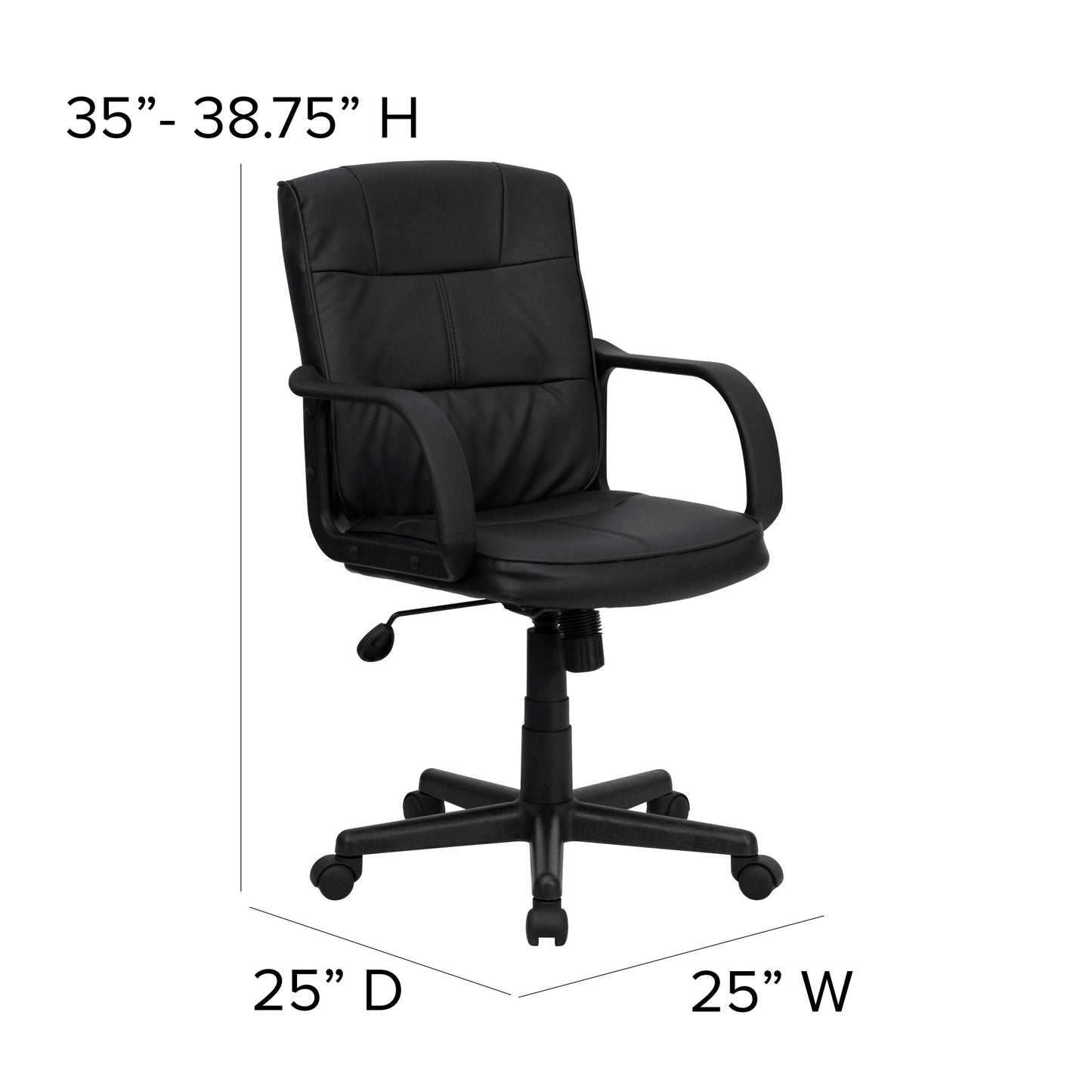 Rider Mid-Back Black LeatherSoft Swivel Task Office Chair with Arms Black
