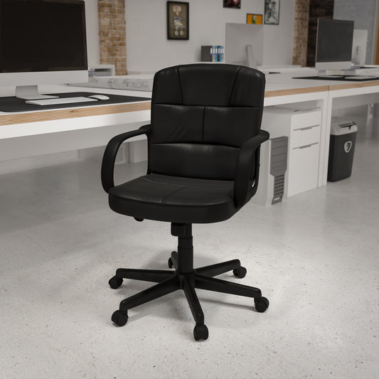 Rider Mid-Back Black LeatherSoft Swivel Task Office Chair with Arms Black GO-228S-BK-LEA-GG