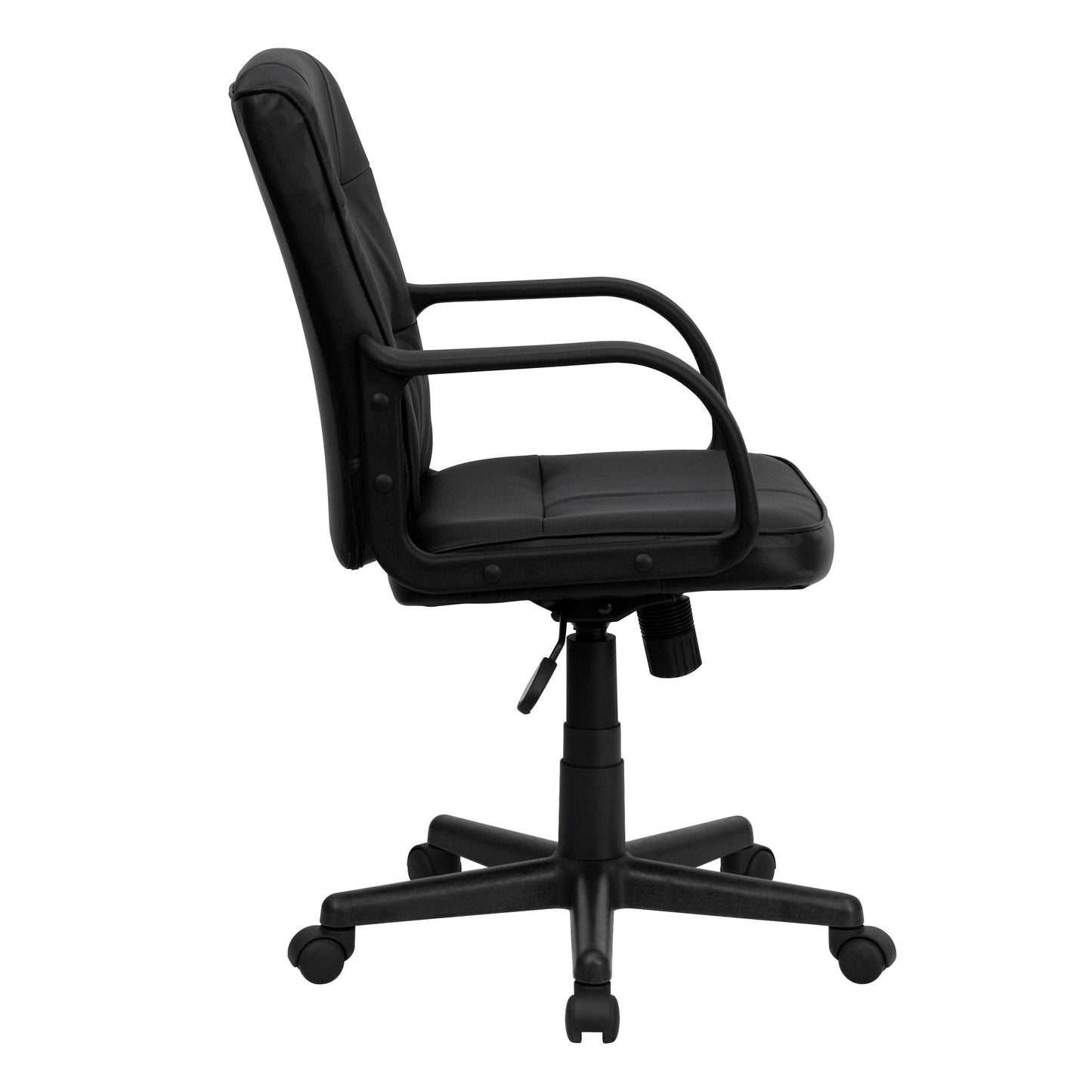 Rider Mid-Back Black LeatherSoft Swivel Task Office Chair with Arms Black