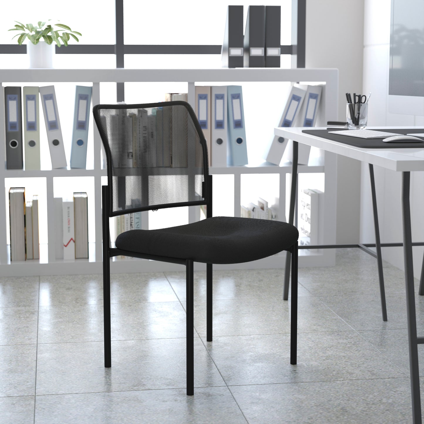 Jana Comfort Black Mesh Stackable Steel Side Chair Black