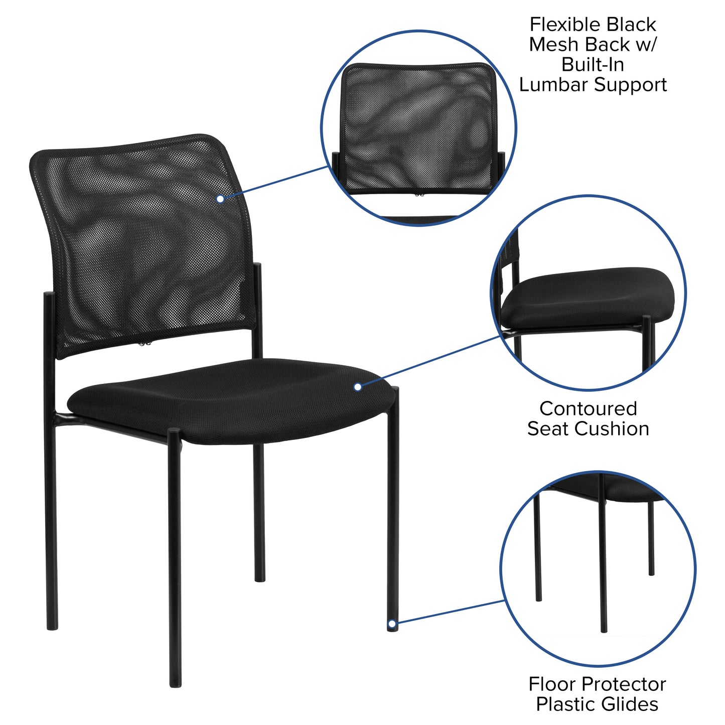 Jana Comfort Black Mesh Stackable Steel Side Chair Black