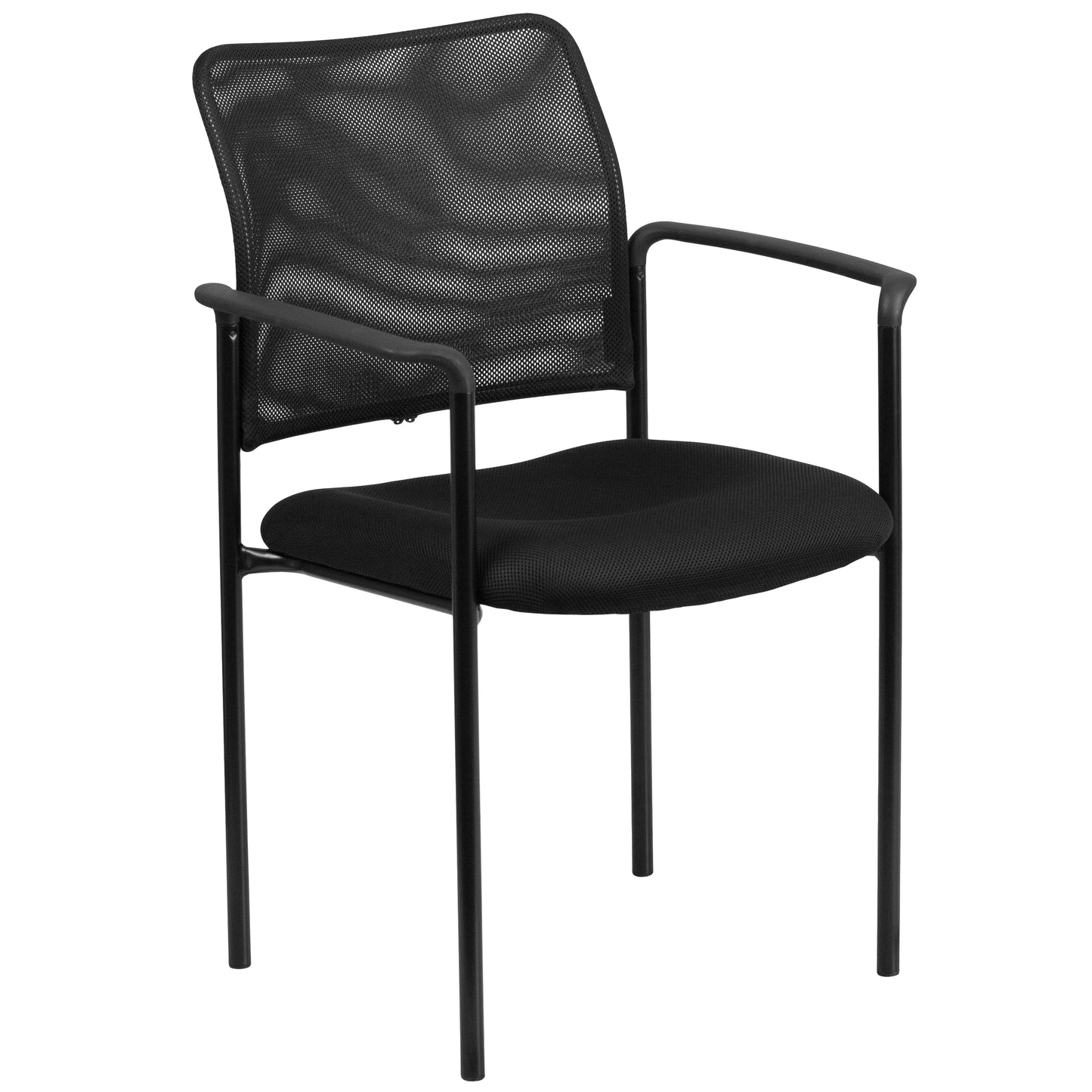 Jana Comfort Black Mesh Stackable Steel Side Chair with Arms Black