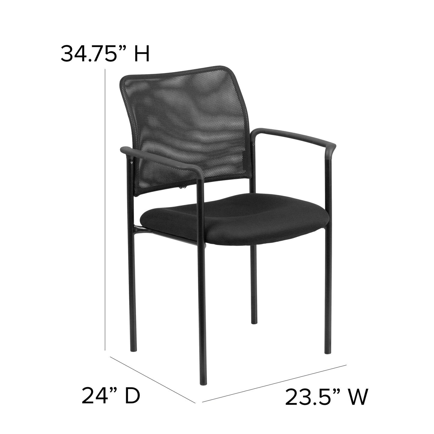Jana Comfort Black Mesh Stackable Steel Side Chair with Arms Black