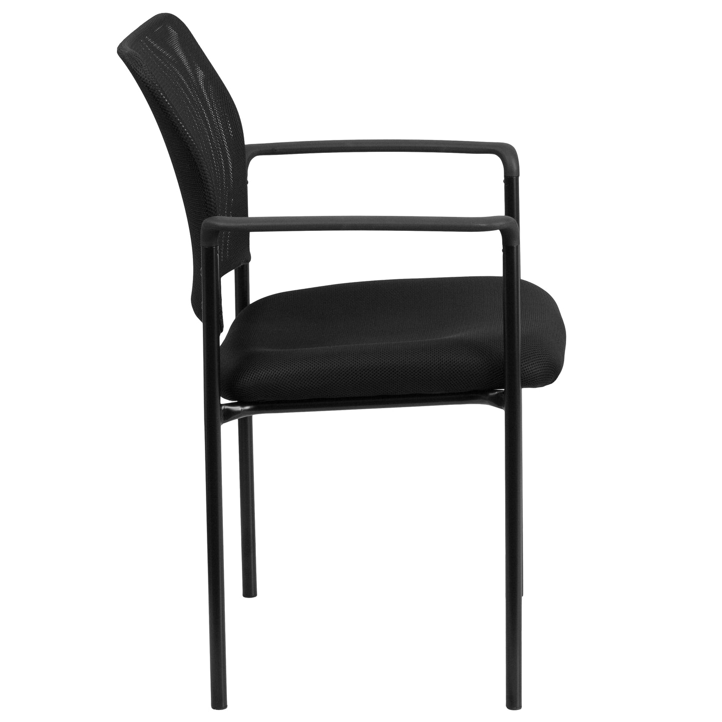 Jana Comfort Black Mesh Stackable Steel Side Chair with Arms Black
