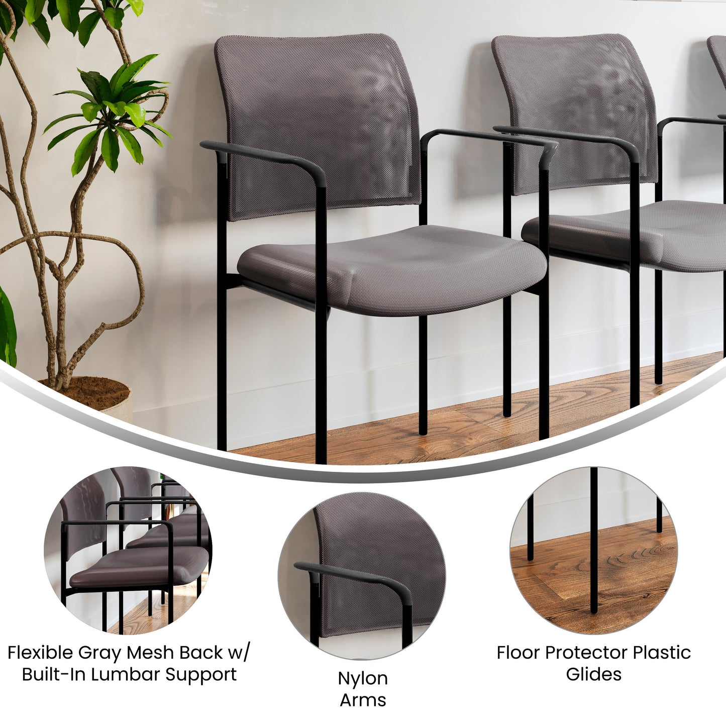 Jana Comfort Gray Mesh Stackable Steel Side Chair with Arms Gray