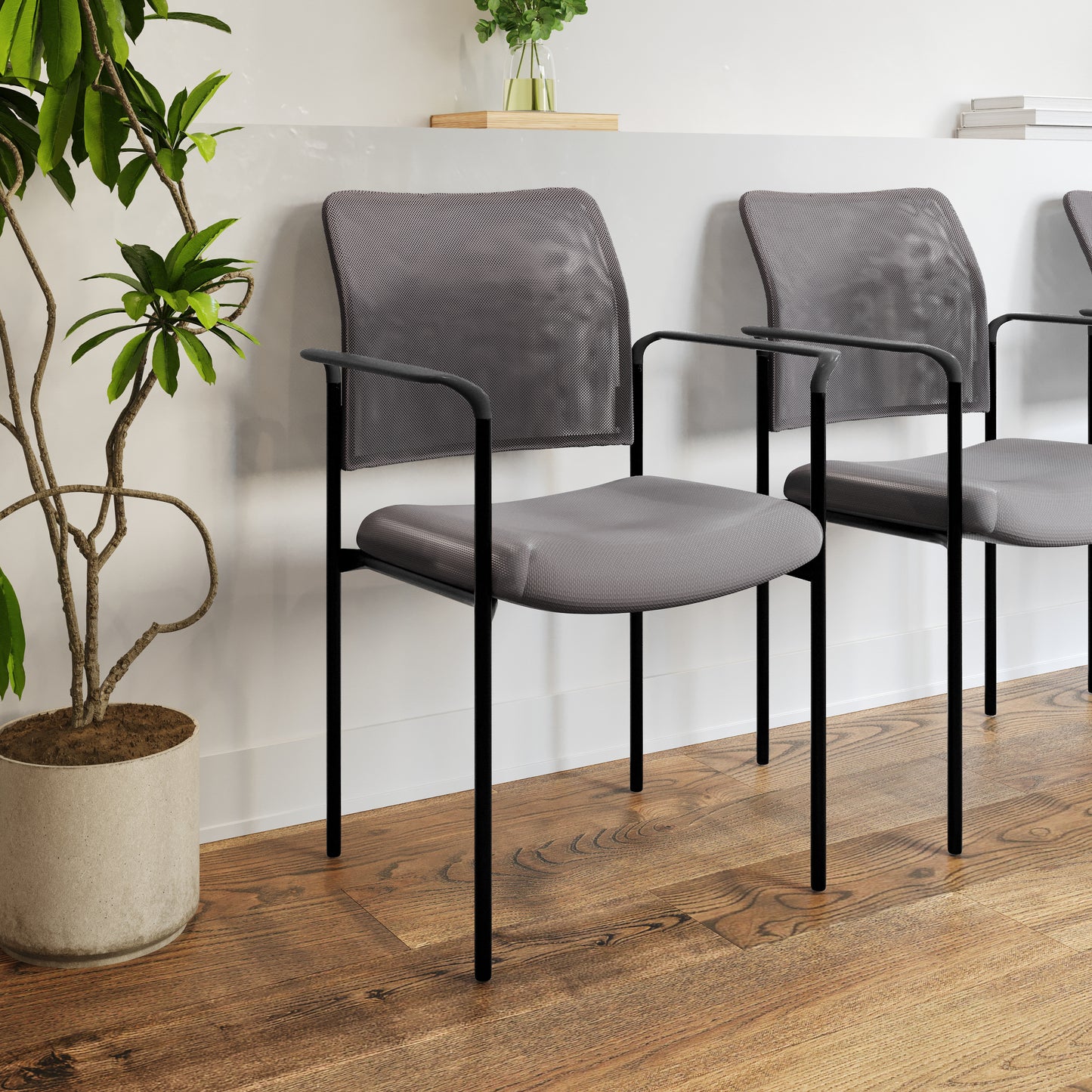 Jana Comfort Gray Mesh Stackable Steel Side Chair with Arms Gray