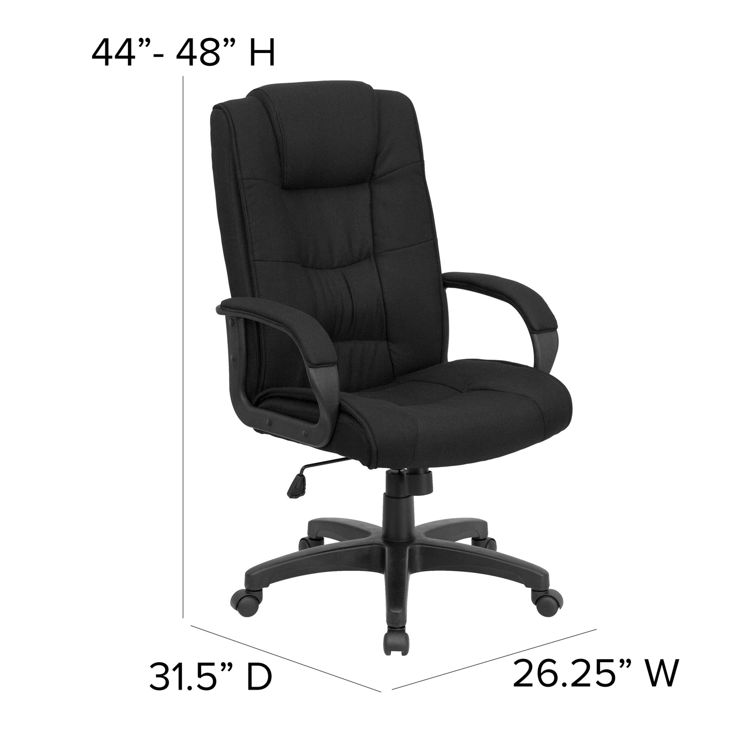 Jessica High Back Black Fabric Executive Swivel Office Chair with Arms Black Fabric