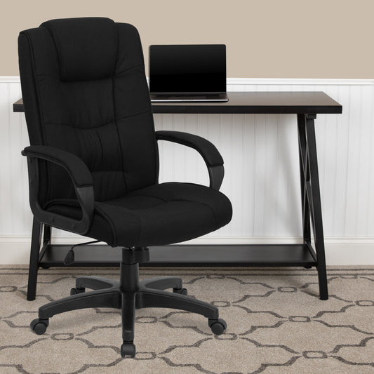 Jessica High Back Black Fabric Executive Swivel Office Chair with Arms Black Fabric GO-5301B-BK-GG