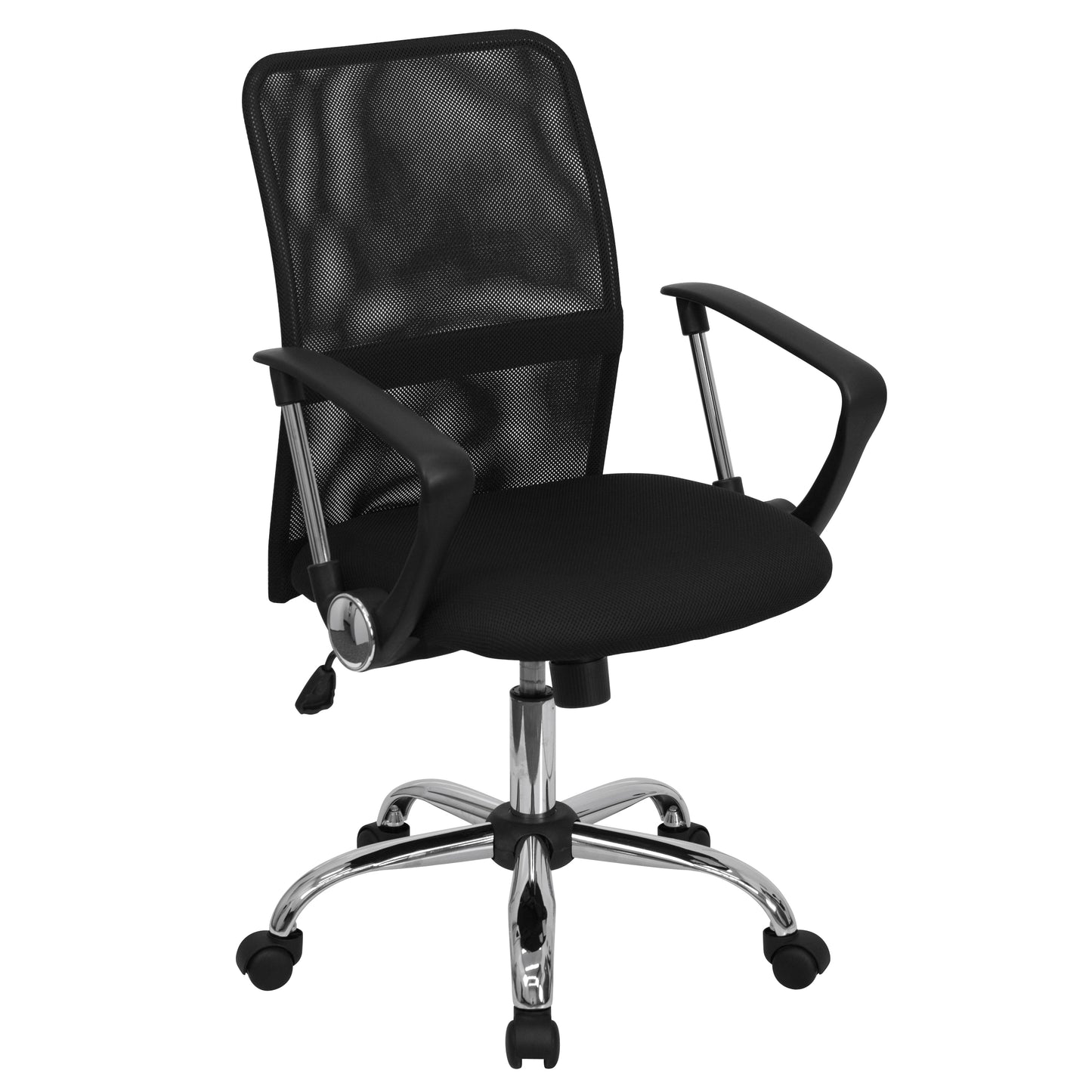 Jenkins Mid-Back Black Mesh Swivel Task Office Chair with Lumbar Support Band and Arms Black
