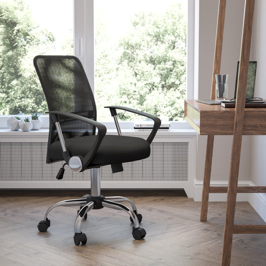 Jenkins Mid-Back Black Mesh Swivel Task Office Chair with Lumbar Support Band and Arms Black GO-6057-GG