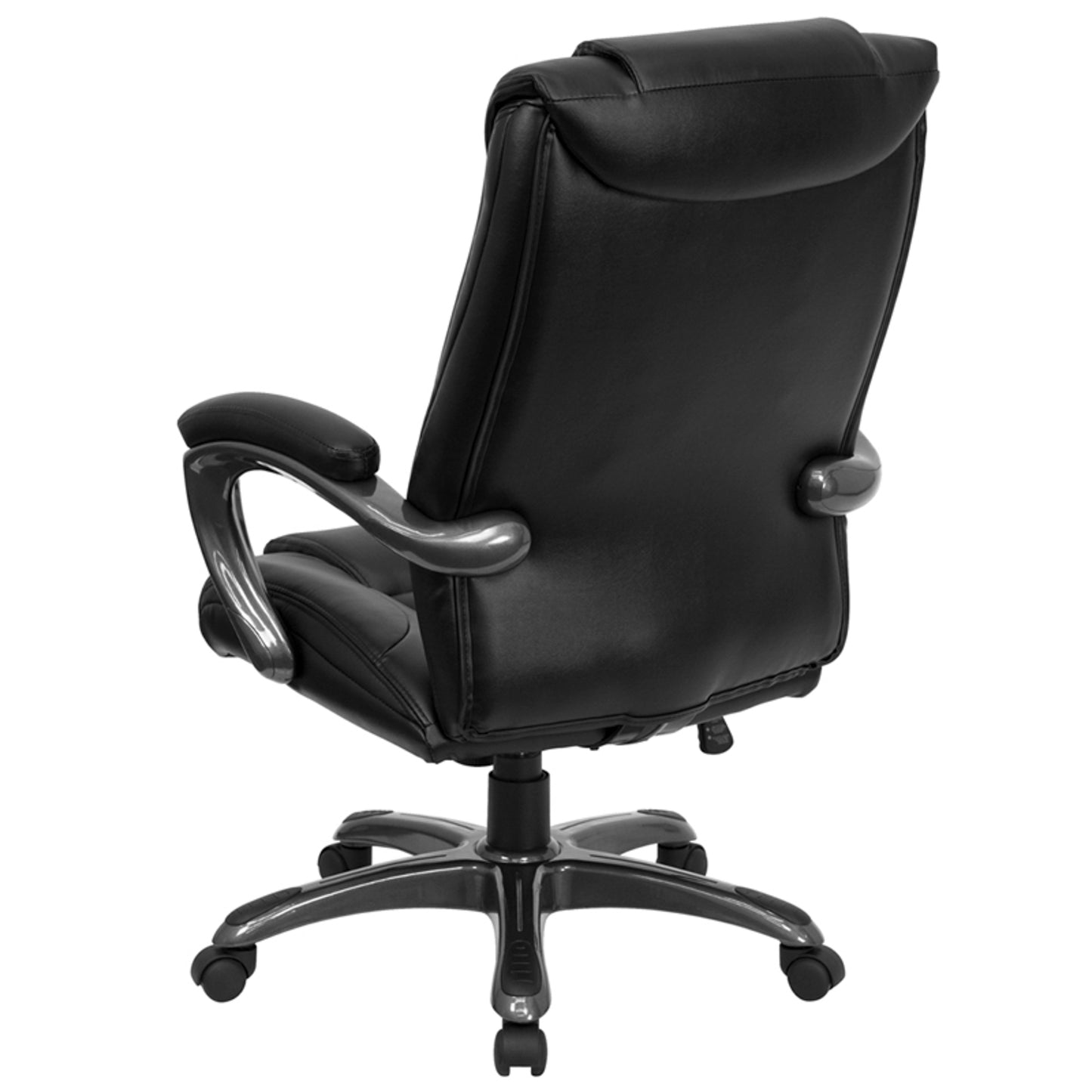 Oma High Back Black LeatherSoft Layered Upholstered Executive Swivel Ergonomic Office Chair with Smoke Metal Base and Arms Black
