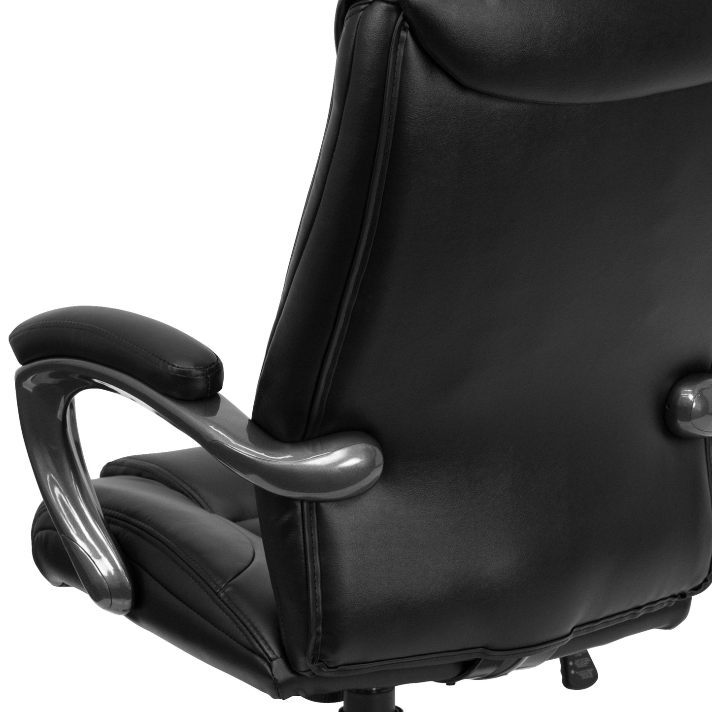 Oma High Back Black LeatherSoft Layered Upholstered Executive Swivel Ergonomic Office Chair with Smoke Metal Base and Arms Black