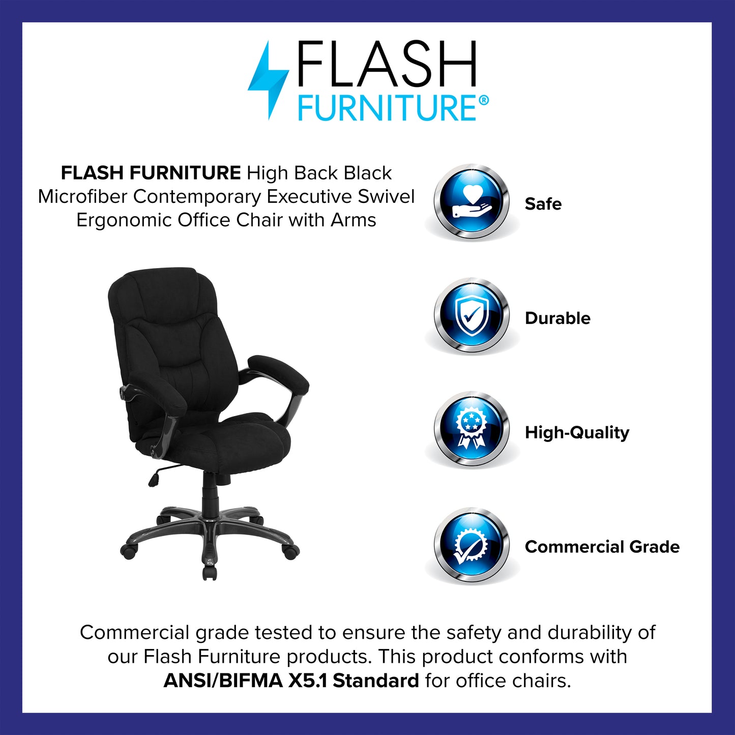 Jessie High Back Black Microfiber Contemporary Executive Swivel Ergonomic Office Chair with Arms Black Microfiber