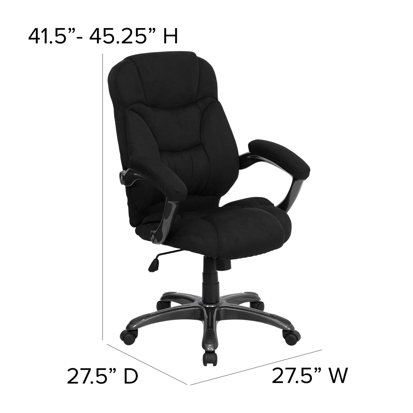 Jessie High Back Black Microfiber Contemporary Executive Swivel Ergonomic Office Chair with Arms Black Microfiber