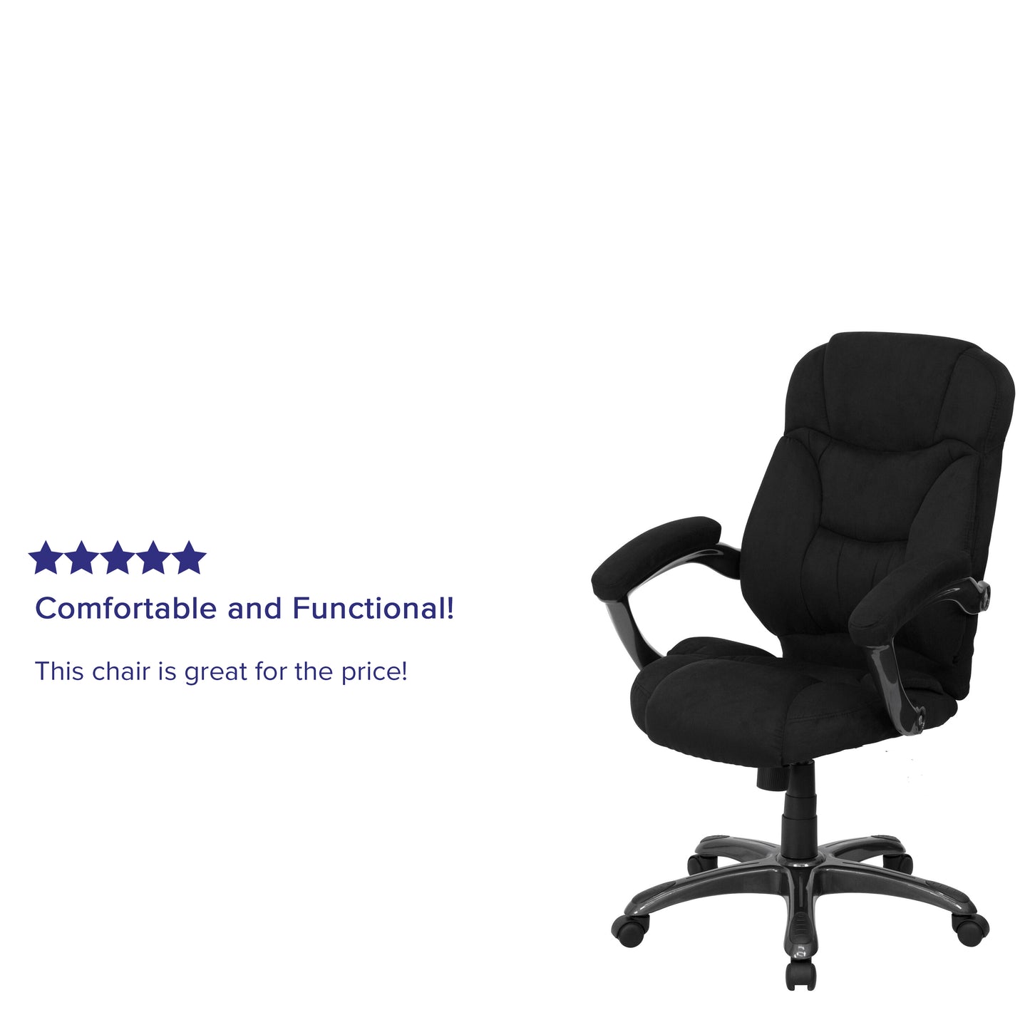 Jessie High Back Black Microfiber Contemporary Executive Swivel Ergonomic Office Chair with Arms Black Microfiber