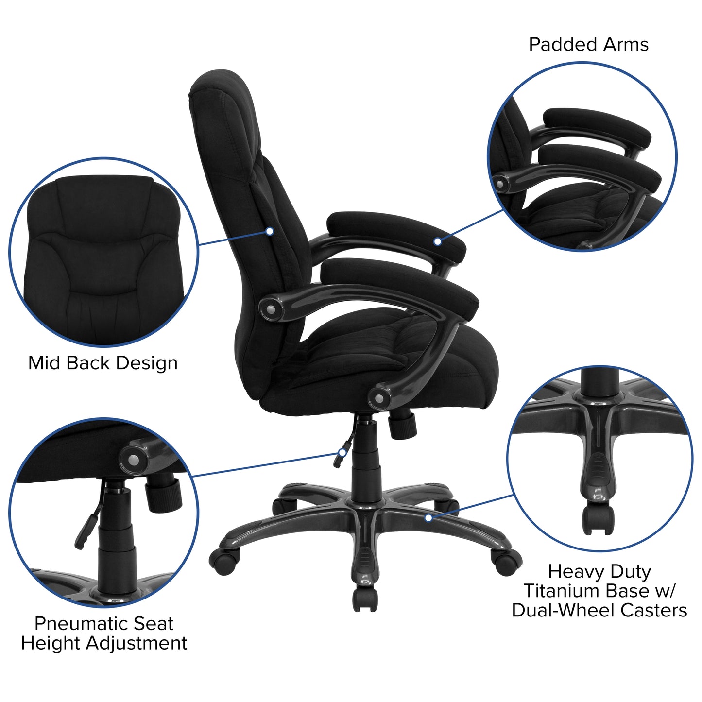 Jessie High Back Black Microfiber Contemporary Executive Swivel Ergonomic Office Chair with Arms Black Microfiber
