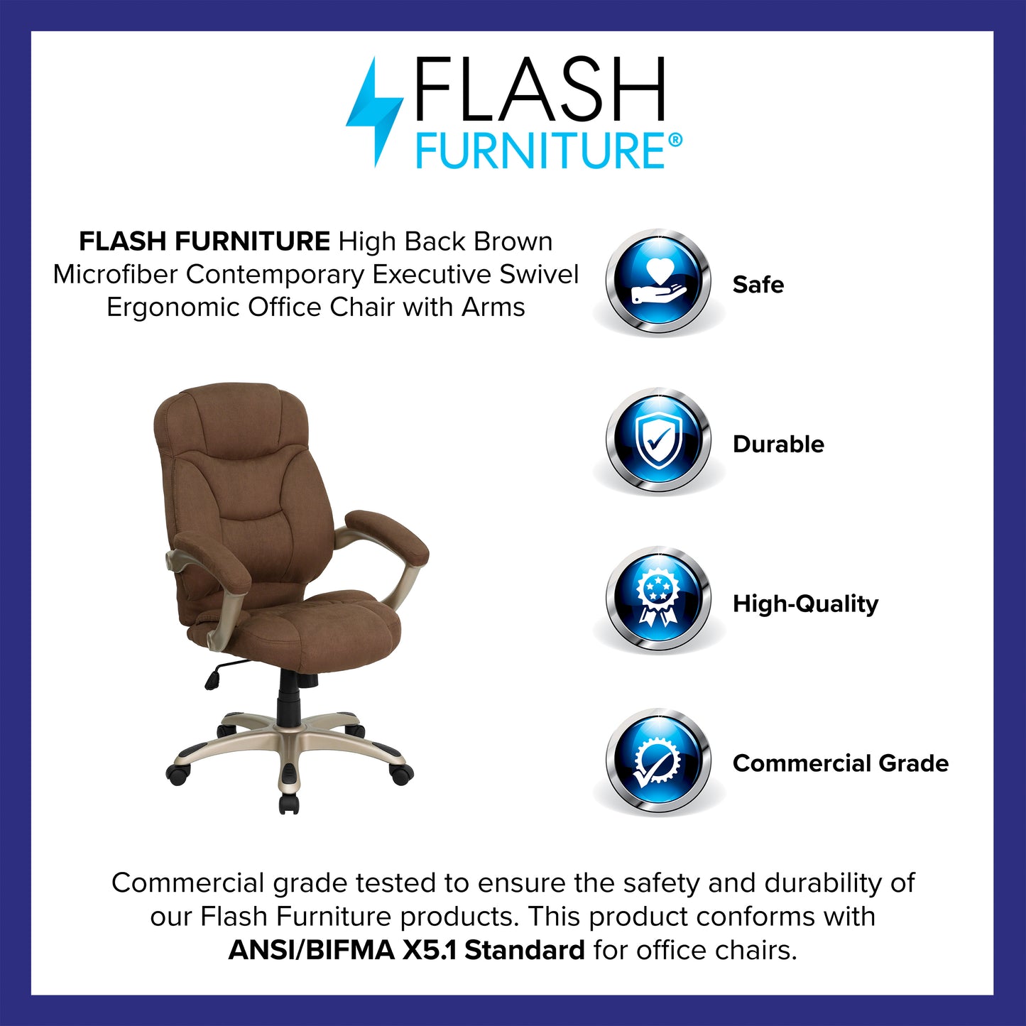 Jessie High Back Brown Microfiber Contemporary Executive Swivel Ergonomic Office Chair with Arms Brown Microfiber