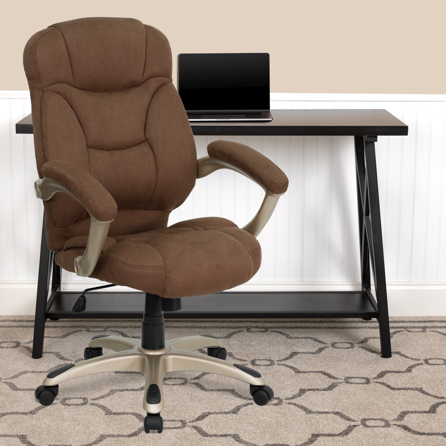 Jessie High Back Brown Microfiber Contemporary Executive Swivel Ergonomic Office Chair with Arms Brown Microfiber