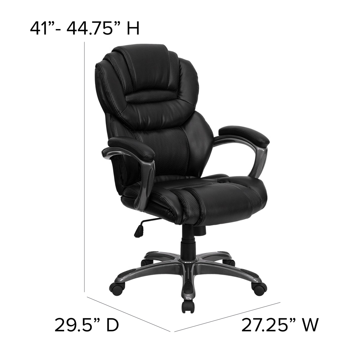Stella High Back Black LeatherSoft Executive Swivel Ergonomic Office Chair with Arms Black