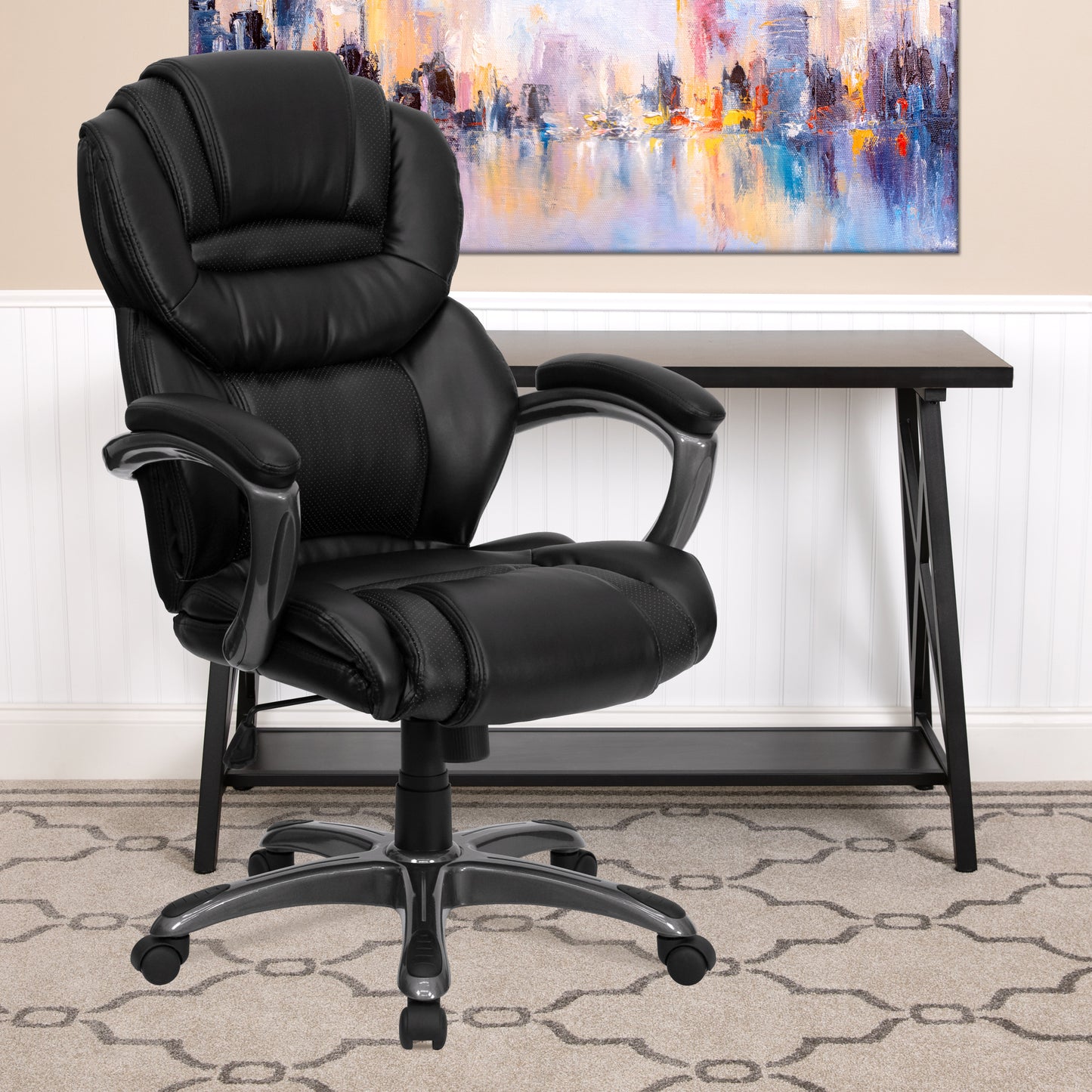 Stella High Back Black LeatherSoft Executive Swivel Ergonomic Office Chair with Arms Black