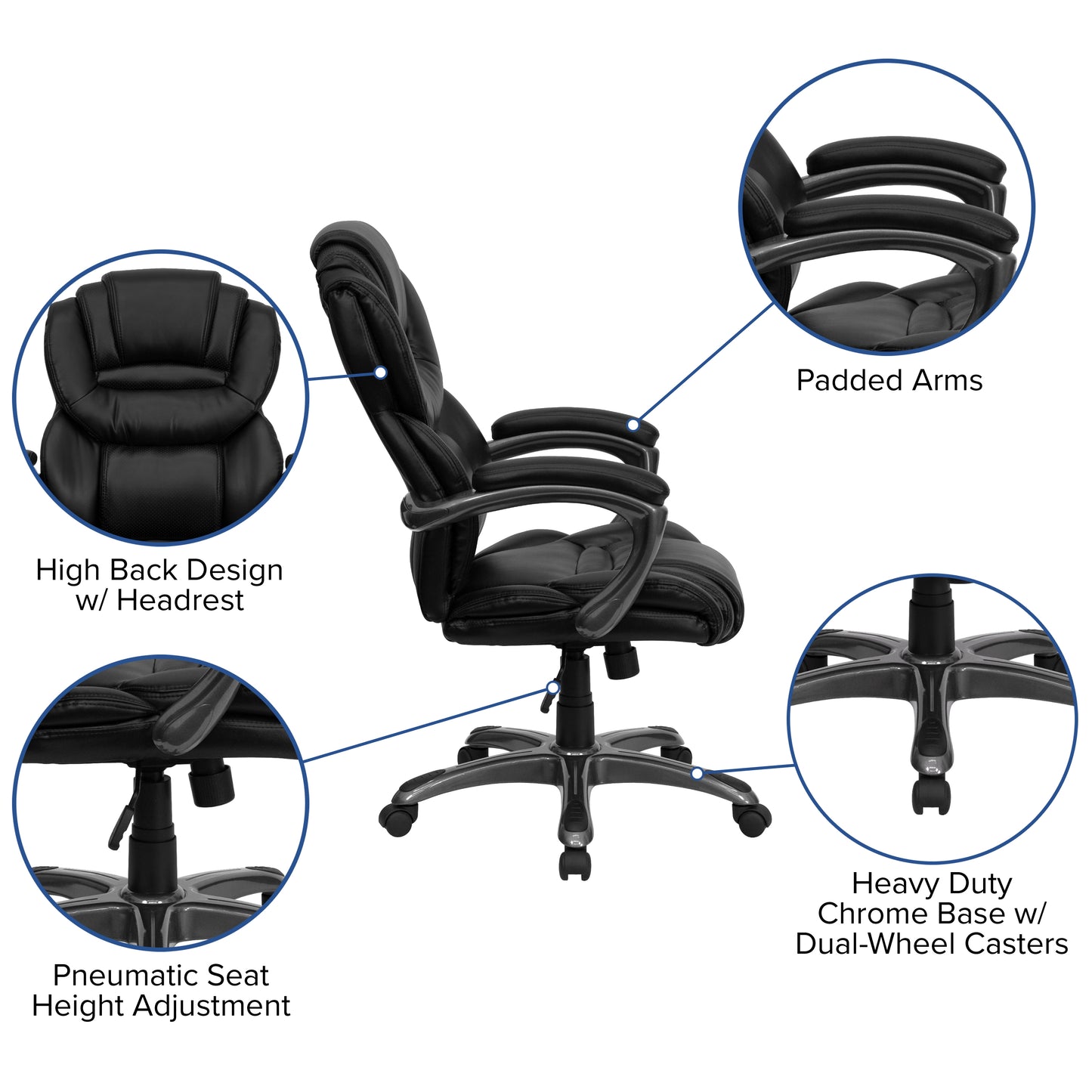Stella High Back Black LeatherSoft Executive Swivel Ergonomic Office Chair with Arms Black