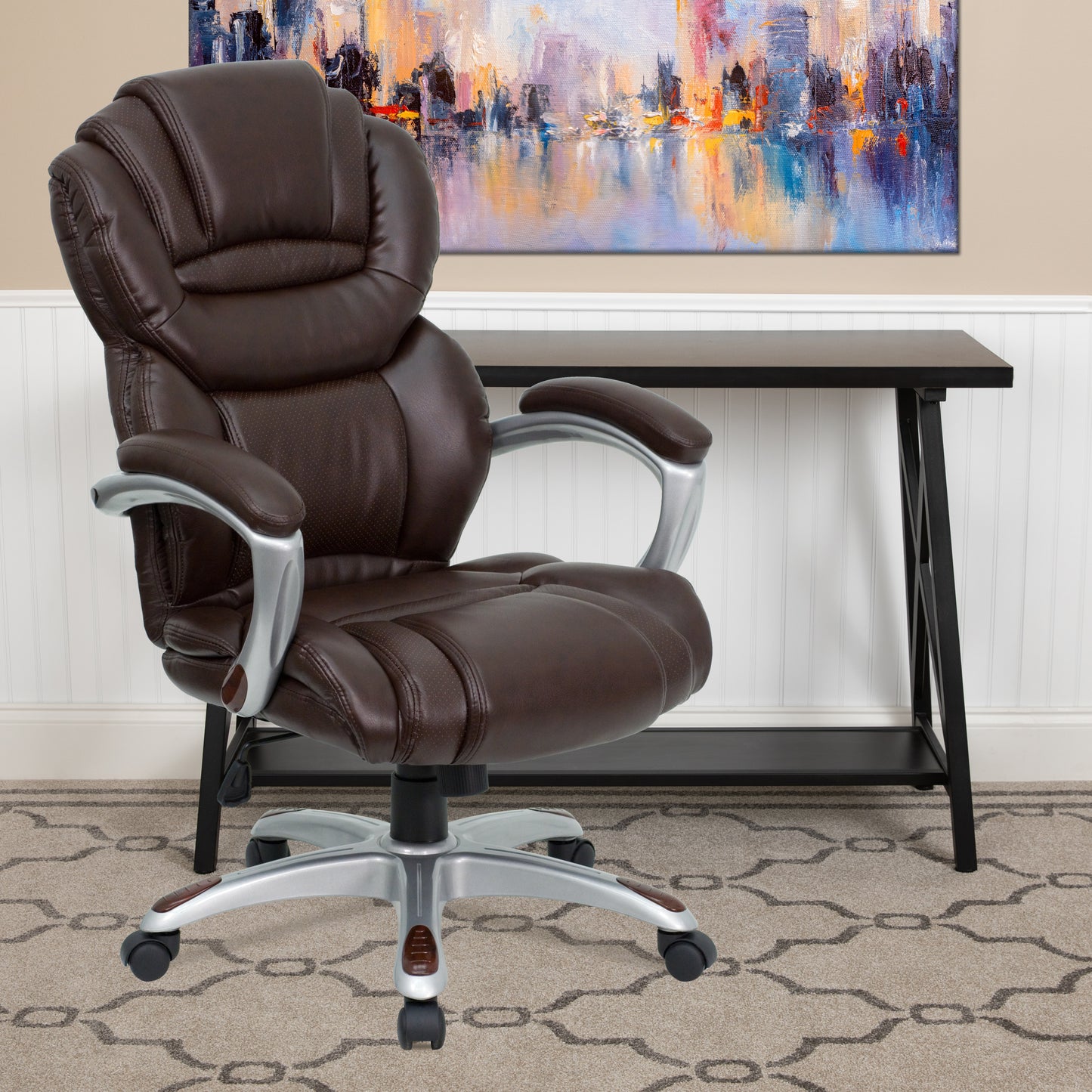Stella High Back Brown LeatherSoft Executive Swivel Ergonomic Office Chair with Arms Brown