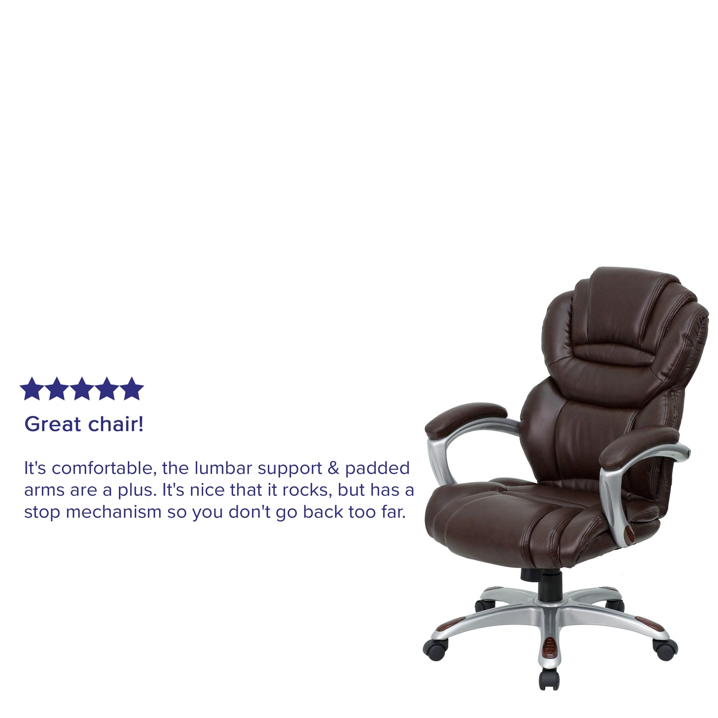 Stella High Back Brown LeatherSoft Executive Swivel Ergonomic Office Chair with Arms Brown