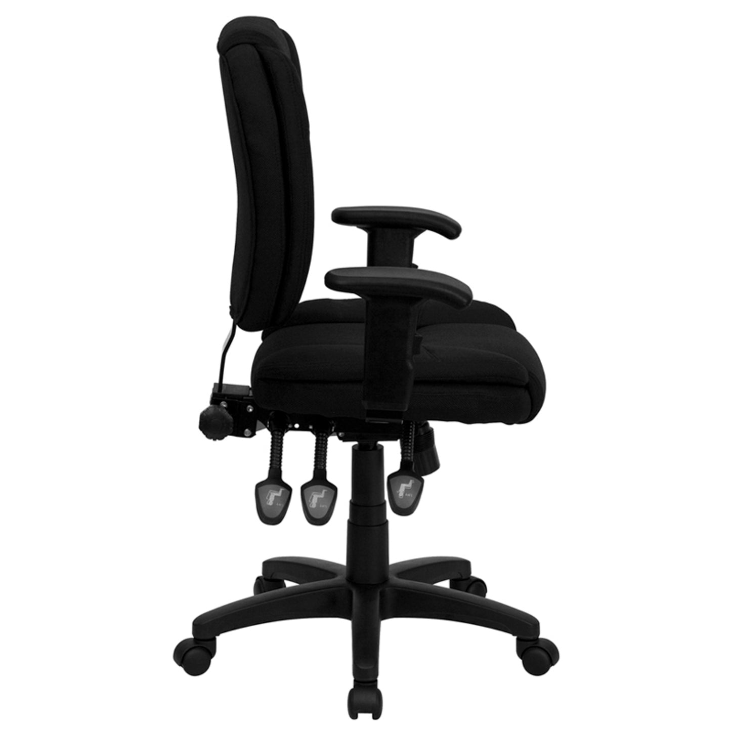Caroline Mid-Back Black Fabric Multifunction Swivel Ergonomic Task Office Chair with Pillow Top Cushioning and Arms Black Fabric