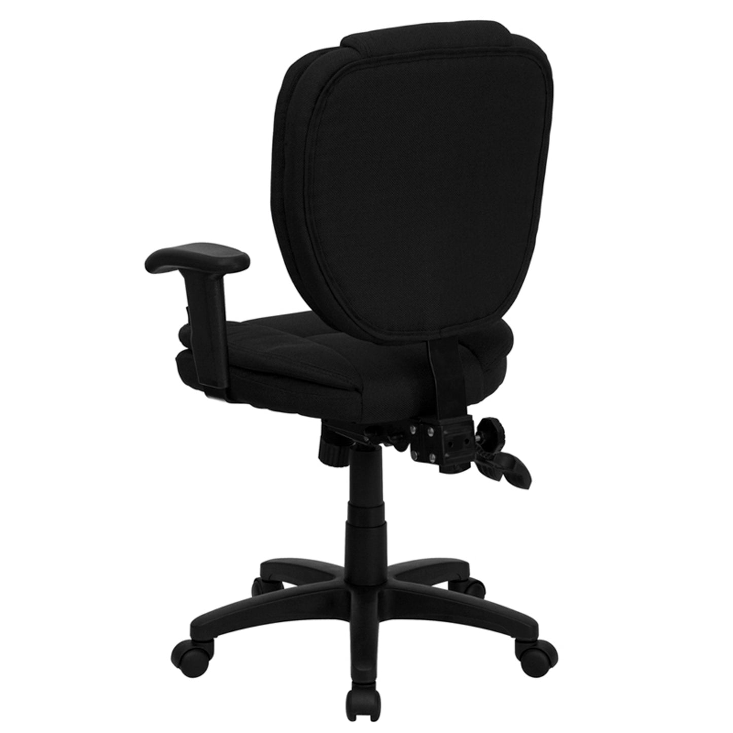 Caroline Mid-Back Black Fabric Multifunction Swivel Ergonomic Task Office Chair with Pillow Top Cushioning and Arms Black Fabric