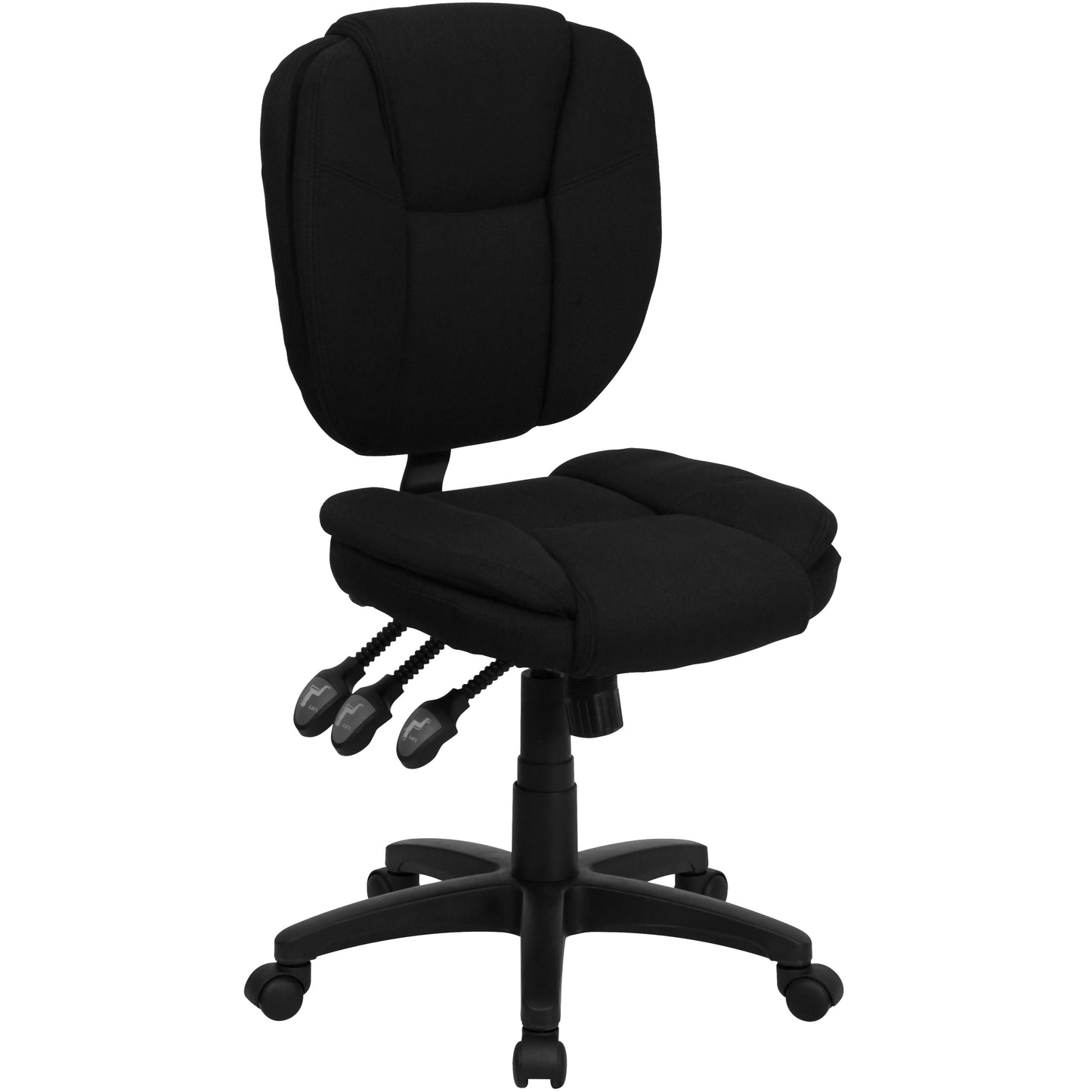 Caroline Mid-Back Black Fabric Multifunction Swivel Ergonomic Task Office Chair with Pillow Top Cushioning Black Fabric