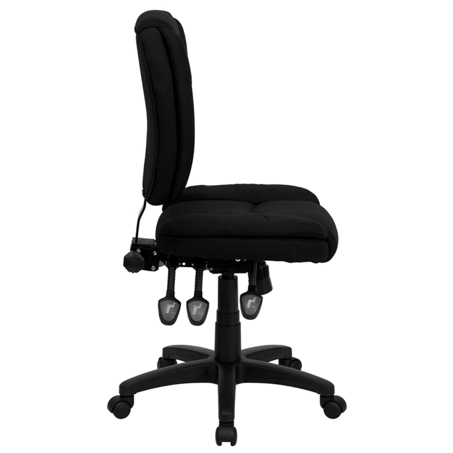 Caroline Mid-Back Black Fabric Multifunction Swivel Ergonomic Task Office Chair with Pillow Top Cushioning Black Fabric