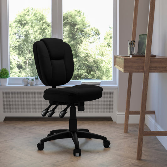 Caroline Mid-Back Black Fabric Multifunction Swivel Ergonomic Task Office Chair with Pillow Top Cushioning Black Fabric GO-930F-BK-GG